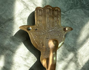 Engraved Brass Fatima Hand Wall Hook & Key Holder