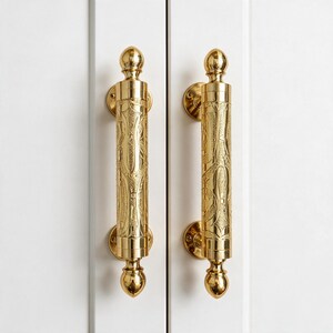 Maniglie per porte in ottone massiccio incise a mano | Maniglia per porta in ottone in stile marocchino | Accessori per porta d'ingresso di grandi dimensioni e riccamente decorati | Maniglie di grande impatto per l'ingresso