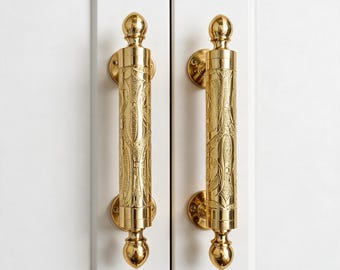 Hand Engraved Solid Brass Door Pulls | Moroccan Brass Door Handle | Large Ornate Front Door Hardware | Entryway Statement Handles