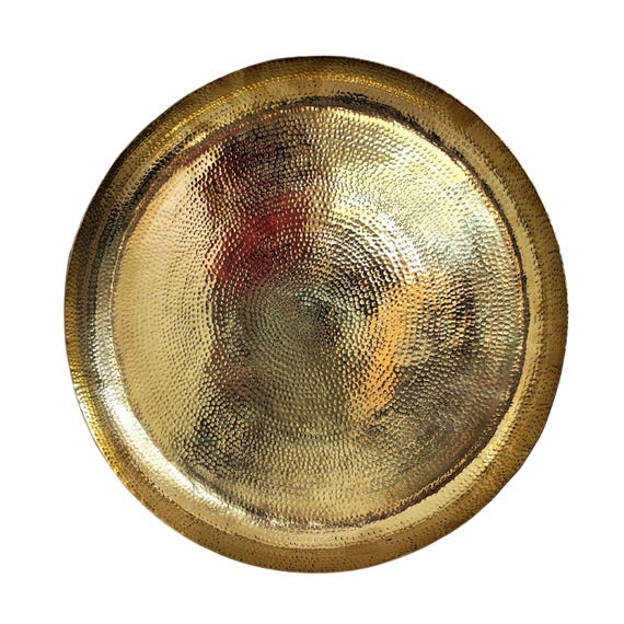 Plateau Rond en cuivre Marteler Main, Plateau de Service Marocain Doré , Serie de 3  plateaux épais achter 3 au prix de 2, Diamètre 18,16,11