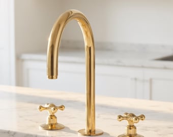 100% Brass Kitchen Faucet, Unlacquered Finish Widespread Faucet, 1/2 NPT Faucet