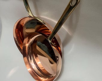Heavy Hand-Forged Copper Skillet | Thick Traditional Frying Pan with Brass Handle | Food-Safe Tin Lined Cookware | Custom Size Moroccan Pan