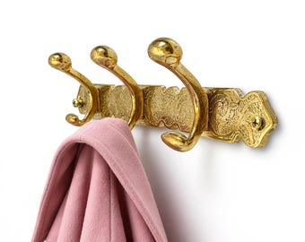 11 inch Brass Coat Rack, Wall Mounted Solid Brass Coat Hooks, Handcrafted Unlacquered Brass Robe Hook