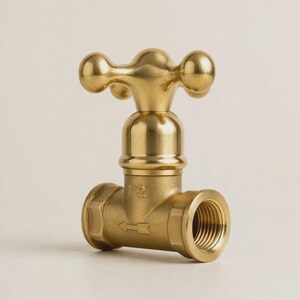 Replacement Brass Tap Knob | Solid Brass Faucet Handle with Valve | 1/2" US Standard Plumbing |  Rustic Bathroom Faucet Hardware