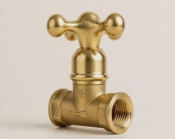 Replacement Brass Tap Knob | Solid Brass Faucet Handle with Valve | 1/2" US Standard Plumbing | Rustic Bathroom Faucet Hardware