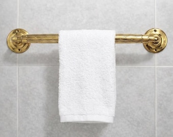 Hand-Engraved Brass Wall Mounted Towel Rail | Molded Bar Towel Holder for Kitchen or Bathroom | Towel Hook 15 inches