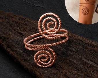 Pure Copper Arm Cuff Bracelet 432Hz Tensor Ring, Handmade Copper Anklet Upper Arm Band Adjustable Jewelry