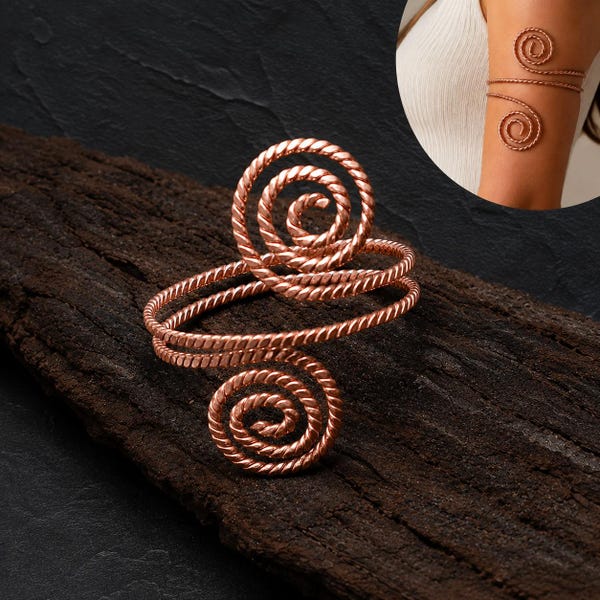 Pure Copper Arm Cuff Bracelet 432Hz Tensor Ring, Handmade Copper Anklet Upper Arm Band Adjustable Jewelry