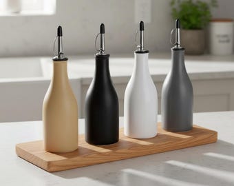 Leakproof Ceramic Oil Vinegar Dispenser with Sticker Labels & Funnel