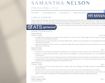 HR Manager ATS Resume Template | Professional Cv for HR Manager Role | Word & Google Docs Editable | A4 and Us Letter | Instant Download