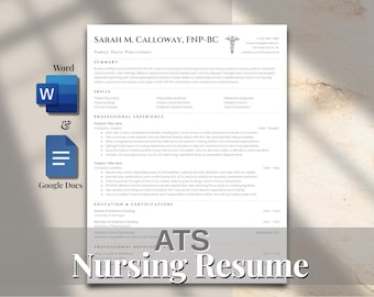 ナースプラクティショナーの履歴書テンプレート | ATS最適化済み | Word & Google Docs | NP履歴書 | 家庭看護師 | 精神科看護師の履歴書