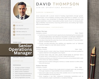 Executive Resume Template | Senior Leadership Resume with Photo | MS Word | A4 & US Letter | Professional, Modern CV for Management Roles