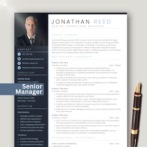 Modello di curriculum per senior manager con foto / Modello di curriculum per dirigenti / CV professionale moderno / Curriculum per leader / Word / A4 e lettera USA