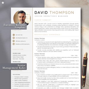 Modèle de CV exécutif | CV de haute direction avec photo | MS Word | A4 et lettre US | CV professionnel et moderne pour des postes de direction