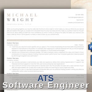 ATS Resume Template Software Engineer | Software Developer Resume | ATs Optimized cv | Word & Google Docs | IT Tech Resume A4 US Letter