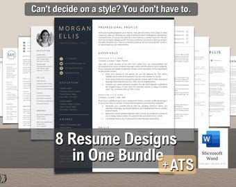 Resume Bundle | 8 Resume Designs + ATS | Professional Resume Word | Modern CV Template | Minimalist Resume | Editable Resume