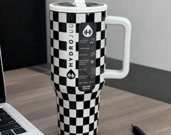 32oz Engraved Black and White Checkered Pattern Stainless Steel hydrojug tumbler