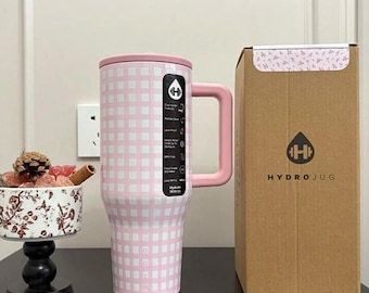Personalized 40oz Pink Gingham Engraved Hydrojug Stainless Steel