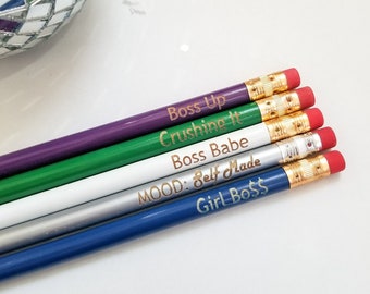 Boss Babe pencil set, set of FIVE engraved pencils, girl boss, boss bitch, boss up, girl gift, boss gift, small business babe, babe support