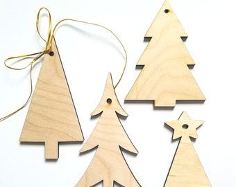 Christmas tree tags set of 4, unfinished wood tags, tree tags for gift wrap, gift tags, present tags, tree ornament, stocking tag, wood tag