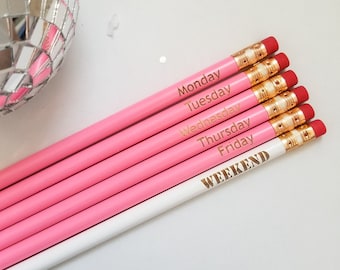 Days of the week pencils, days of the week, to do list, school supply, engraved pencils, personalized pencils, set of SIX pencils