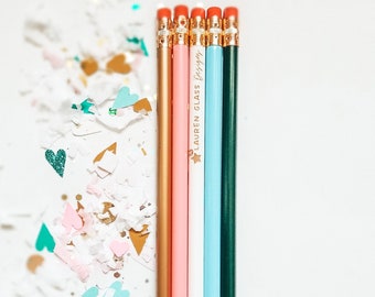 Personalized Pencils, The Olivia Pencil Set, Swarovski pencil, Swarovski crystals, set of FIVE pencils in dark green, gold, pink, blue/white