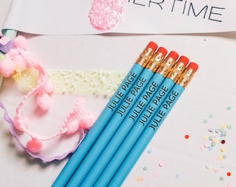 Set of 5 pencils in Sky Blue, personalized pencils for back to school, boy or girl pencils, teacher pencils