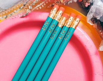 Teal pencils for back to school, engraved personalized pencils set of 5 in teal, teal and purple