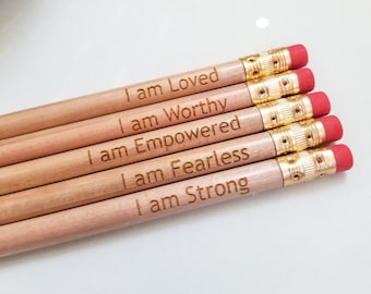 Words of Affirmation pencils, affirmation gift, affirmation, daily affirmation, i am loved, i am worthy, i am strong, fearless, empowered