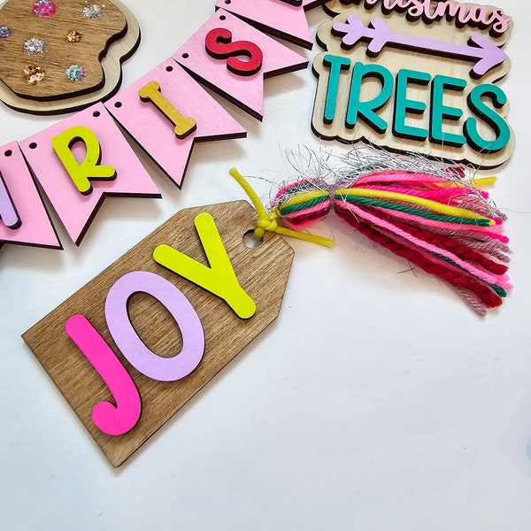 JOY Tag with tassel, Pinkmas Decoration, Pink Christmas Decor, Pink Tree, Anthro Christmas Decor, Pink Christmas Tree Tier Tray