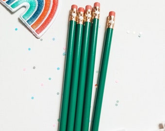 Set of 5 pencils in green, back to school pencils that are engraved with name