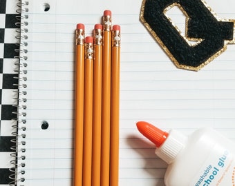 Set of 5 pencils in mustard yellow, engraved pencils for back to school, school bus yellow pencils