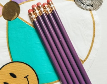 Set of 5 pencils in purple grape, personalized pencils for back to school, cute purple pencils