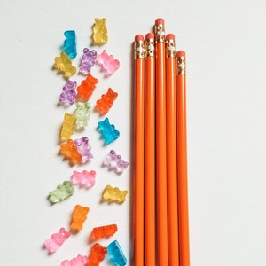 Set of 5 pencils in Orange, personalized pencils for back to school supplies, engraved pencils for back to school, student supplies