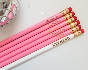 Days of the week pencil set, monday, tuesday, wednesday, thursday, friday, weekend, pencil planner set