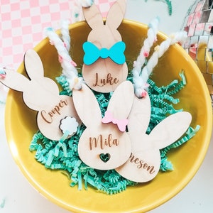 Personalized Easter Basket Tag, Personalized Tag, Basket Tags, Personalized Easter Tag, Easter Tags-UPDATE NEW Ribbon color_see description Heart Bunny w/ Bow