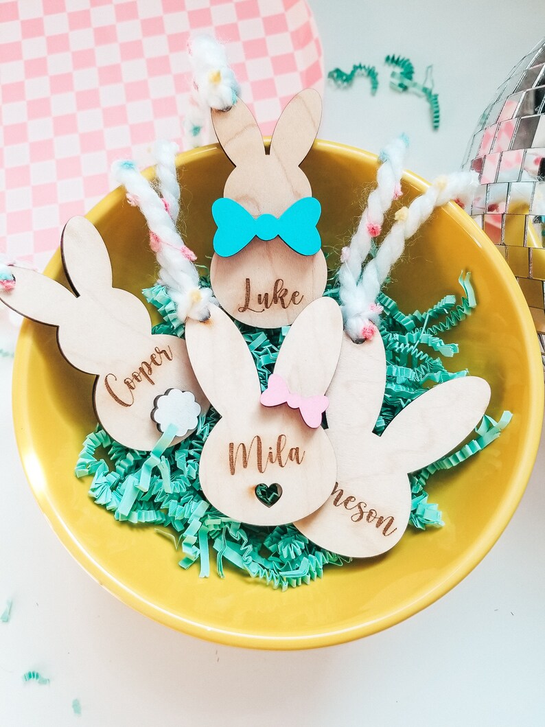 Personalized Easter Basket Tag, Personalized Tag, Basket Tags, Personalized Easter Tag, Easter Tags-UPDATE NEW Ribbon color_see description Heart Bunny w/ Bow