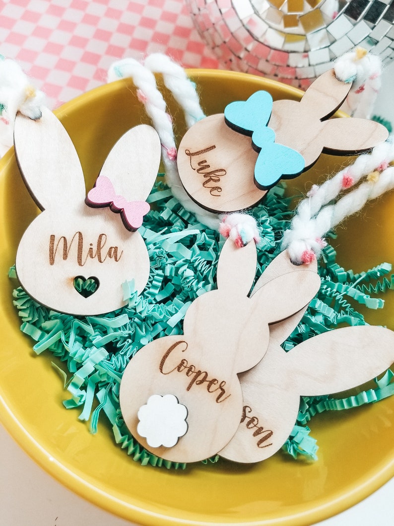 Personalized Easter Basket Tag, Personalized Tag, Basket Tags, Personalized Easter Tag, Easter Tags-UPDATE NEW Ribbon color_see description Bunny Tail