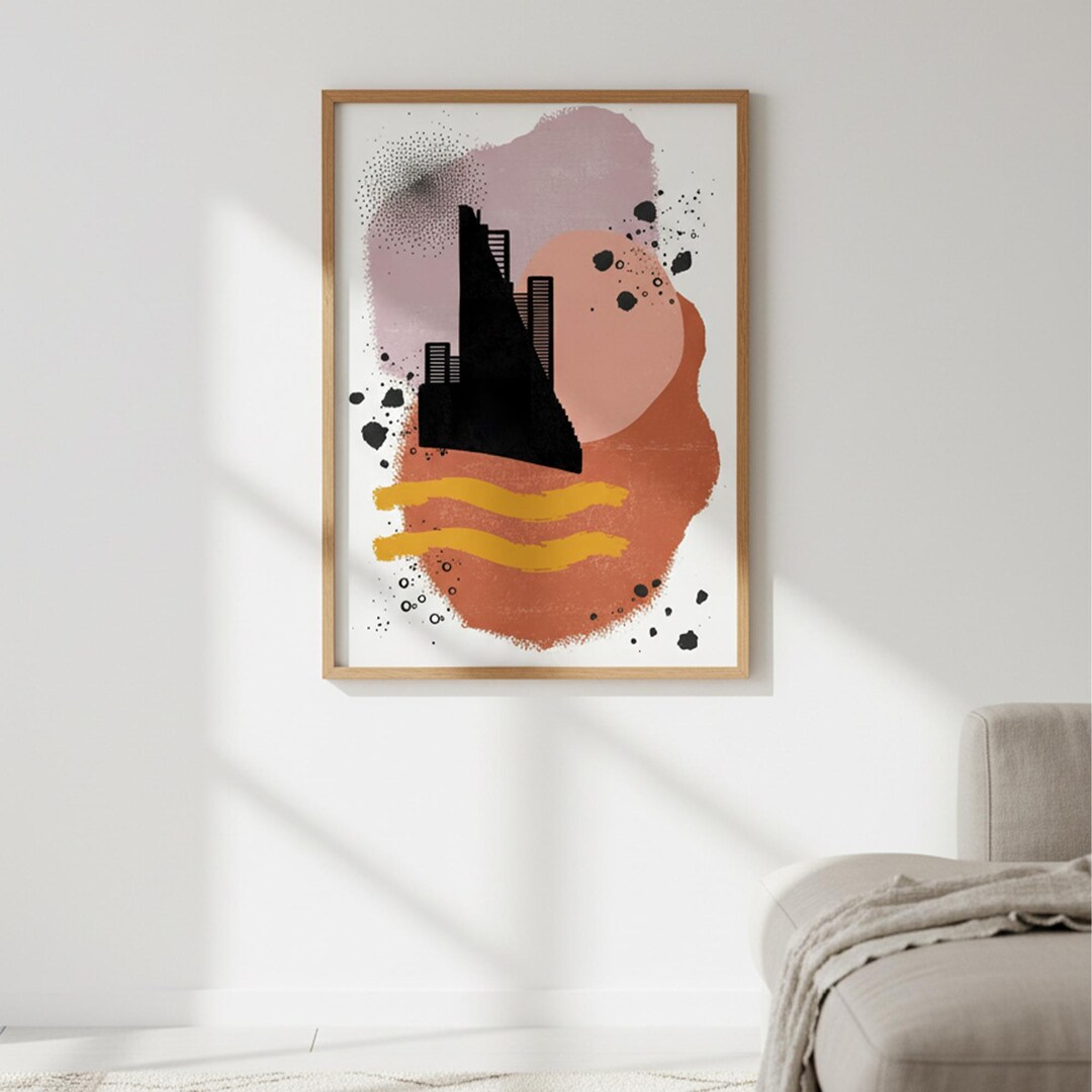 Abstract City Skyline Art Print Modern Urban Architecture Wall Decor ...
