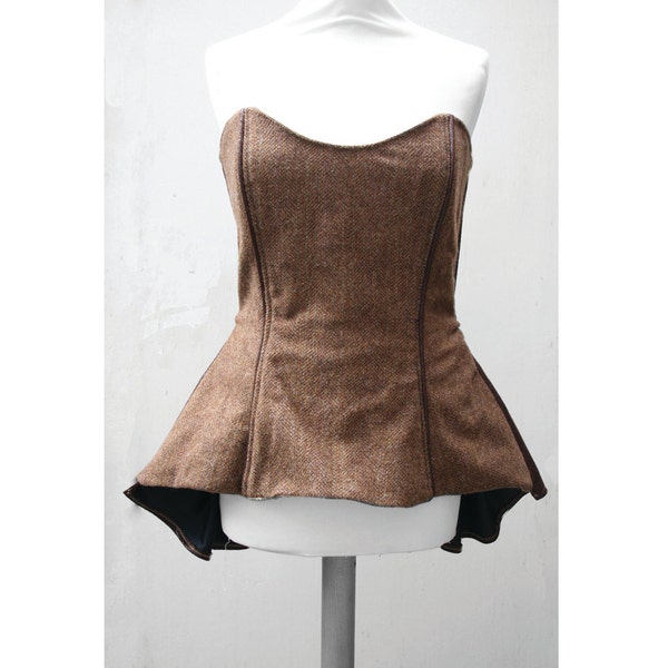 REDUCED PRICE Wool and Leatherette Flared Bodice