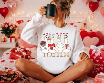 Funny Valentine Goose Sweatshirt, Romantic Duck Squad Tee