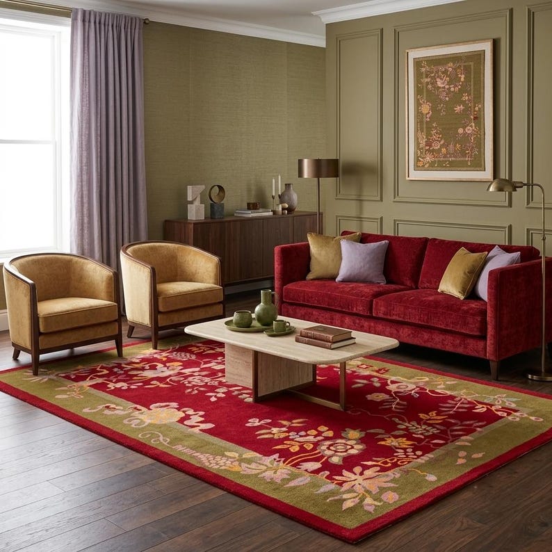 Hand Tufted Vintage Traditional Botanical Area Rug Red Wool Rug ...