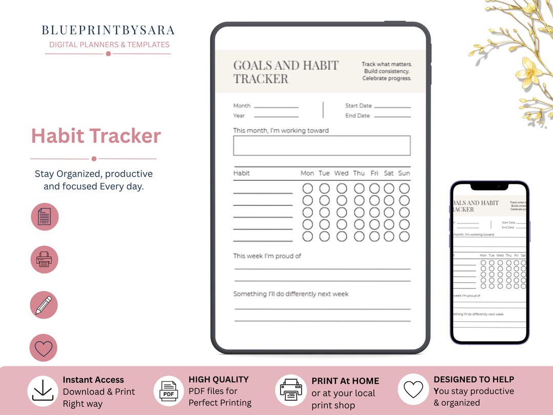 Minimalist Habit Tracker Printable | Daily Goals, Weekly Routine ...