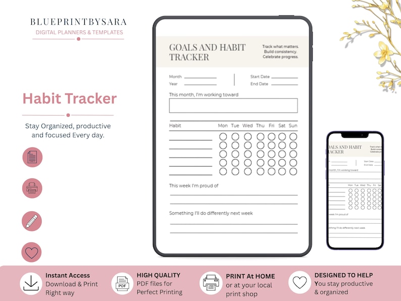 Minimalist Habit Tracker Printable | Daily Goals, Weekly Routine ...