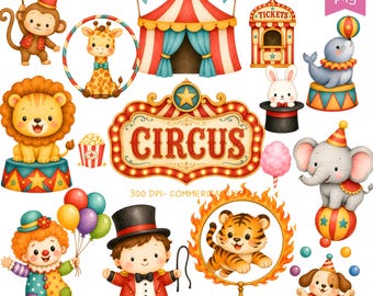 Vintage Circus Clipart, Carnival Clipart, Circus Animals Png, Circus Birthday Clipart