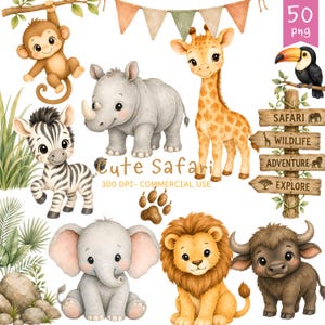 Urocze Zwierzęta Safari Clipart, Urocze Zwierzęta Clipart, Leśne Zwierzęta Clipart, Zwierzęta Dżungli Clipart, Baby Shower Wild One Birthday Party PNG