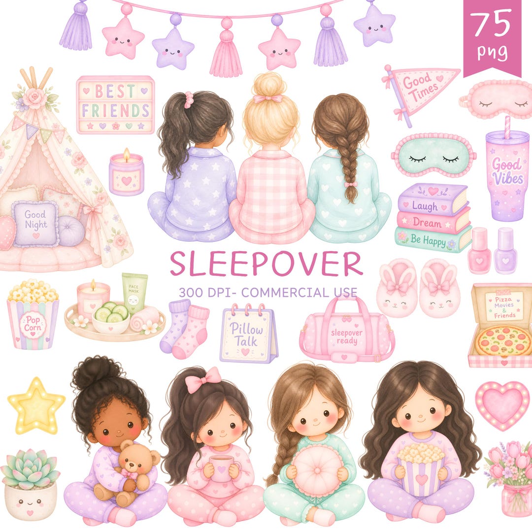 Sleepover Slumber Party Clipart Pajama Pastel Party Clipart Spa Day ...