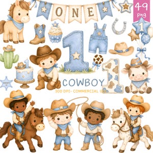 FIRST RODEO Cowboy Clipart, Baby Western Watercolor Clipart, Baby Animal Clipart, Little Cowboy, Rodeo Birthday Clipart ,Cactus and Boots