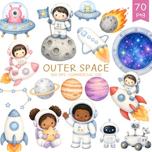 Söt rymden Clipart, galax Clipart, rymd Clipart, raketskepp Clipart, galaxplaneter PNG, liten astronaut, födelsedagsfestgrafik