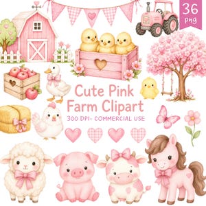 Imágenes prediseñadas de animales de granja rosas, lindas imágenes prediseñadas de fiesta de granja, cumpleaños de animales, caballo, cerdo, vaca, imágenes prediseñadas de animales bebés, imágenes prediseñadas de granero, imágenes prediseñadas de corral png